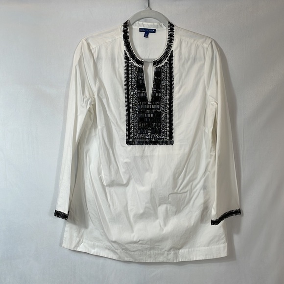 Talbots tunic size M White with black beading Embellishment NWOT - Picture 1 of 15